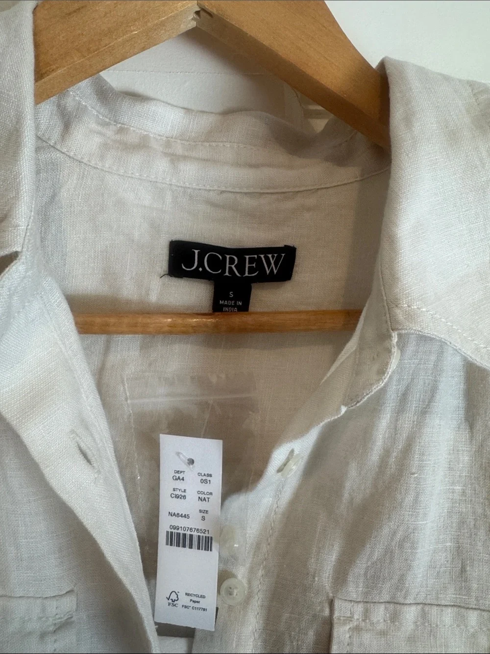 J. Crew women’s Cream Short-Sleeve Button-Up Linen Shirt dress size S